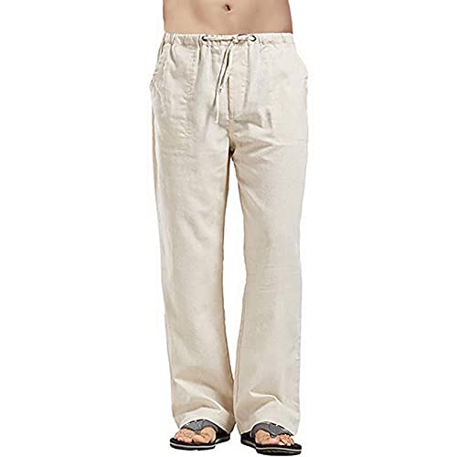 Rela Bota Mens Cotton Linen Yoga Pants Casual Beach Elastic Waist Drawstring Loose Fit Trousers Lounge Pants Khaki