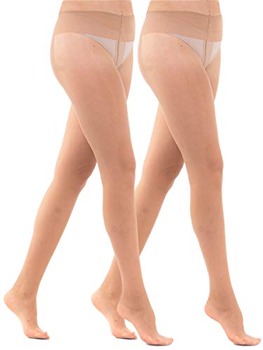 Sibinulo Pantimedias para Mujer 2 pares 20 den Cinturo Bajo sin Bragas Costura Plana y Refuerzo, Dedos de Los Pies Reforzados Natural, Nude XL Cover