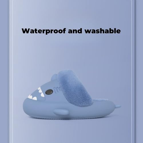Shark Slides for Adults and Child, Winter Warm Cozy Plush Waterproof Non-Slip Shark Slides Men Women,Detachable2