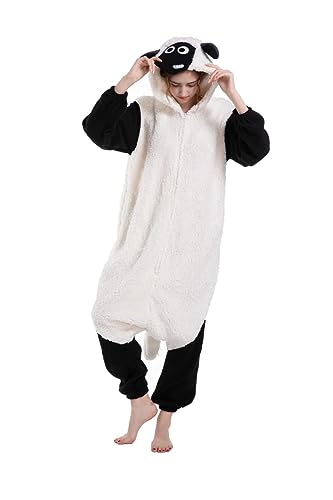 SimZoo Adult Animal Onesie Pajamas Men and Womens Animal Cosplay Black Nosed Sheep Costume Sleepwear One-Piece Unisex Homewear Medium