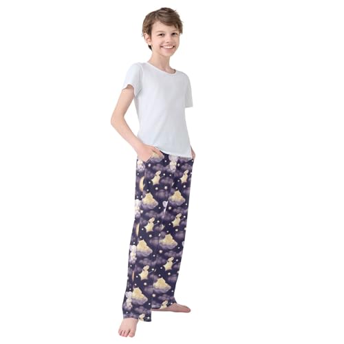 Boys' Pants Watercolor Night Sky Cat Clouds Stars Long Bottoms Jogger Pants Elastic Waist Trousers with Pockets S-XL4
