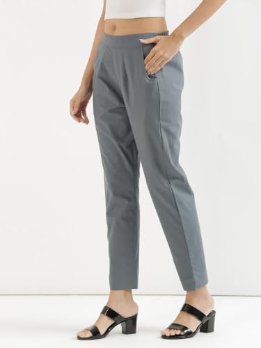 Image of SAADAA Pack of 2 Women's Cotton Pants | Regular Fit Mid-Rise Comfortable Trousers with Pockets | Casual