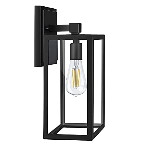 CINOTON Outdoor Indoor Wall Sconce, Outdoor Light Fixtures Wall Mount Anti-Rust Matte Black, IP65 Waterproof Outdoor Wall Lantern with Clear Glass Shade, E26 Socket Wall Lamp for Garage, Doorway 1Pack