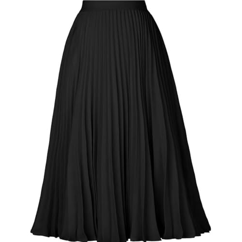 Women's Skirts High Waist Elastic Pleated Chiffon Midi A Line Skirt4