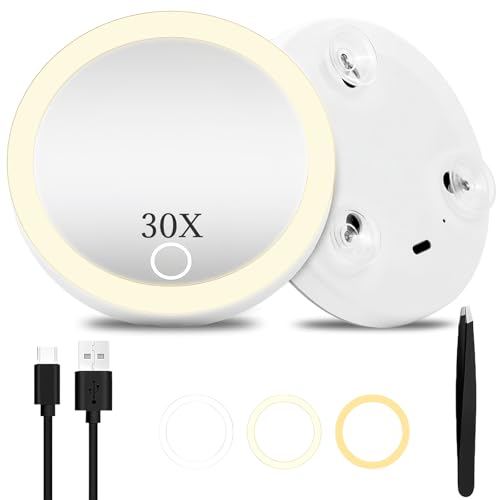 AMFUN Kosmetikspiegel mit Beleuchtung, 30-Fach Vergrößerungsspiegel mit Licht, 3 Farbe Modi Dimmen...