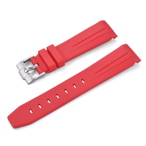 WAMD Curved End TPU Rubber Watch Straps, Compatible with Omega MoonSwatch Watches and more - 20 mm Rubber Watch Straps (Red, 20 mm)