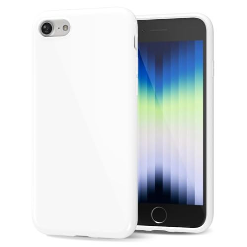 LoeoeL for iPhone SE 2022/7/ 8 Phone Case Liquid Silicone, Cute Girly Thin Ultra Slim Jelly Soft Rubber Gel Protective Glossy Hard Plastic Case, Plain Solid Color Cover for Women Girl, White