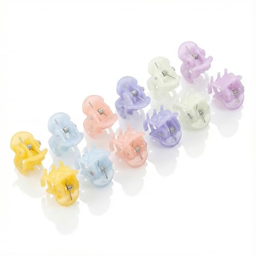 Hopzab 12 Pieces Mini Hair Claw Clips Small Non-slip Plastic Clips for Women and Girls Tiny Hair Accessories for Secure Hold and Easy Styling(Multicolor)