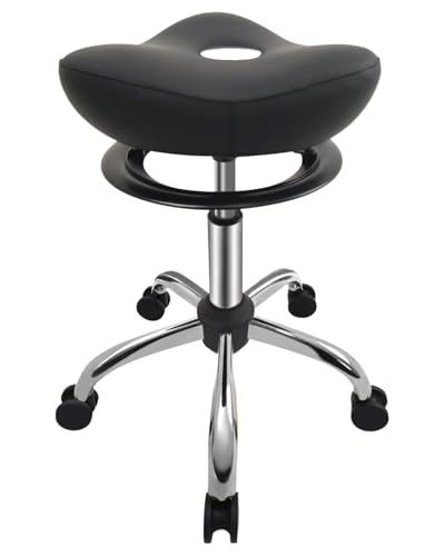 WINEDYOUNG Rolling Stools with Wheels Adjustable Height Salon Stool with Tangle-Free Hair Roller Rolling Stools Chair for Salon Bar Home Office Tatoo Medical MassageSilver