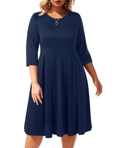 Pinup Fashion Plus Size Work Dresses - Fall Church Office Semi Formal Fit and Flare Midi Dress with Pockets4