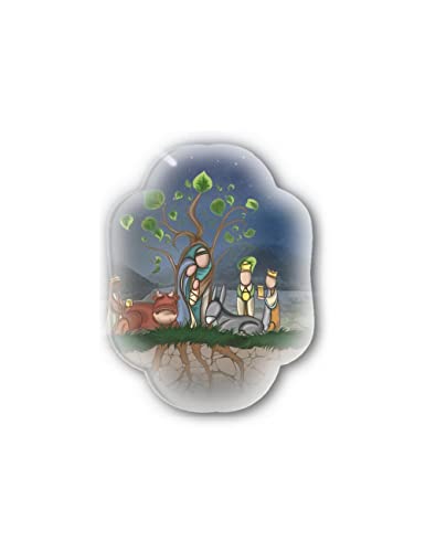 Fratelli Bonella, Magnetic Ornament With Crib and Tree of Life Blue Background, 7,5x8,5x0,8