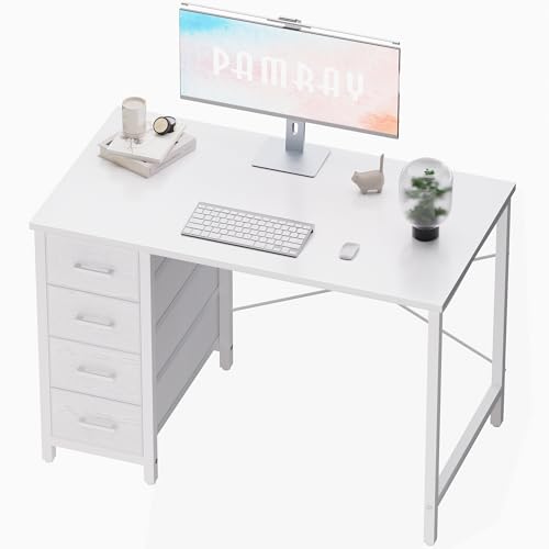 Pamray 32 Inch Computer Desk with 4 Drawers Small Office Desk for Home Bedroom Study Writing Simple Modern Computer Table White