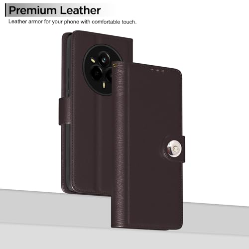 Image of Pikkme Flip Cover Leather Finish | Inside TPU with Card Pockets | Wallet Stand and Shock Proof | Complete Protection Button Flip Case for Realme 14 Pro 5G(Coffee)