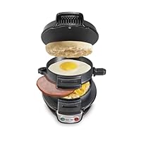 Hamilton Beach Breakfast Sandwich Maker with Egg Cooker Ring, Customize Ingredients, Perfect for English Muffins, Croissants, Mini Waffles, Perfect White Elephant Gifts, Black (25477)