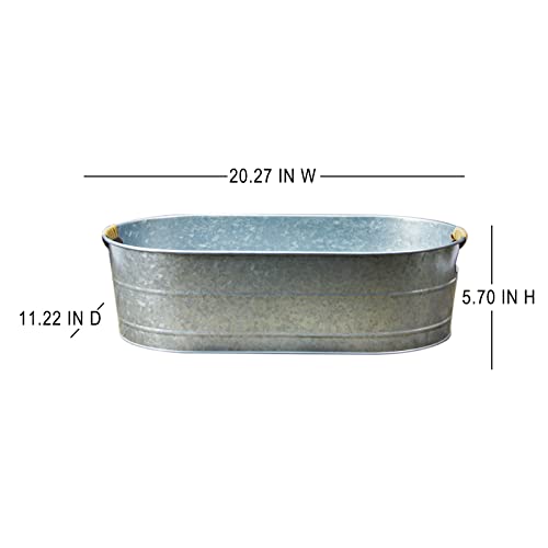 Ice Bucket Galvanized Tub, 2 Pcs 5 Gallon Oval Beverage Tub, Drink Cooler Ice Buckets for Parties, Metal Bucket with Rattan Handle for Beer Whiskey Wine and Cocktails (Galvanized)