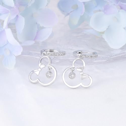Sterling Silver Mouse Earrings Hypoallergenic Sparkly Cubic Zirconia Cute Animal Loop Earrings for Sensitive Ears Lightweight Adorable Bow Dangle Hoop Earring Gifts for Women Daughter Granddaughter4