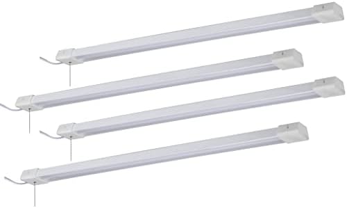 Cyber Tech Lighting 3ft 30W LED Shop Light Fixture with Pull Chain Switch, Full Size Lamp Cover, 4000K Cool White. (4-Pack)