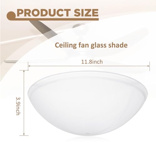 Image of Ceiling Fan Lamp Shades Replacement Frosted Glass Shade for Ceiling Swag Lamp, Pendant, Floor Mounted Fixture or Fan Replacement Globes, 11.8 inch Diameter x 4 inch High, 2 Pack, White