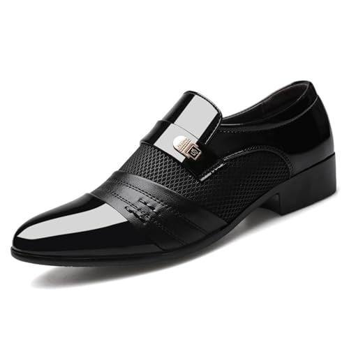 Men's Patent Leather Cap Toe Mesh Slip on Dress Loafers Formal Work Business Dress Office Shoes for Male