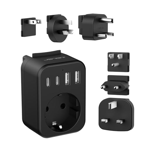 JSVER Adaptateur Prise France vers USA/UK/Japan/AUS/Afrique du Sud,Adaptateur Voyage Universel International avec 2 USB et 2 Type C, Type B/G/C/A/I/M Prise vers Canada...