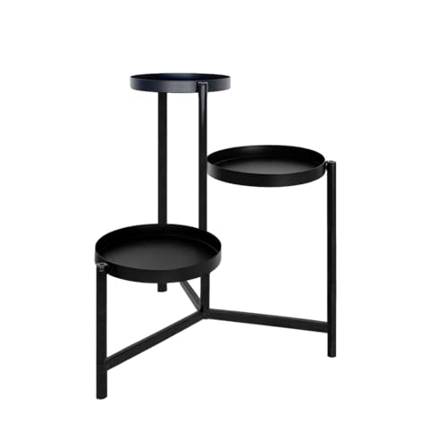 Acomoda Textil – Soporte para Plantas de Metal 3 niveles para Recibidor, Sala de Estar, Balcón y Terraza. Mueble para Macetas Negro para Interior y Exterior Decorativo y Resistente (36x32x58 cm)