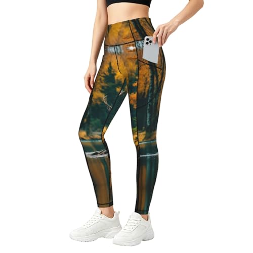 Legging imprimé cerf ours élan pour femme avec poches vêtements fitness doux quotidien