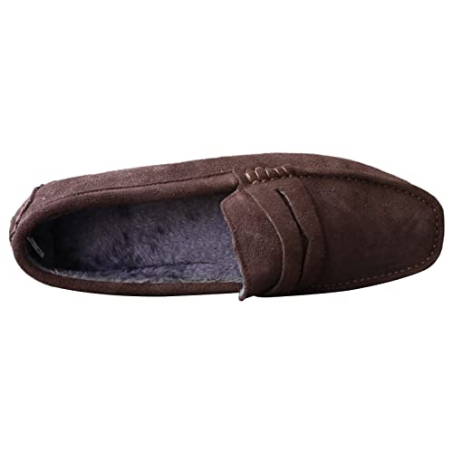 Image of ANUFER Men's Suede Leather Penny Loafers Comfort Driving Shoes Moccasin Slippers