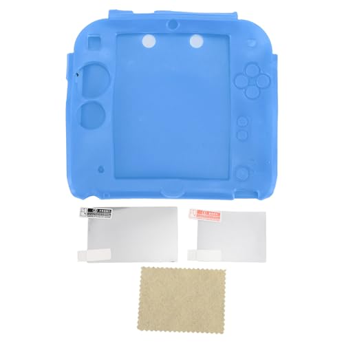 Image of Handheld Game Console Silicone Cover for 2DS Soft Protective Case Scratch with Top Bottom Screen Protector (Blue)