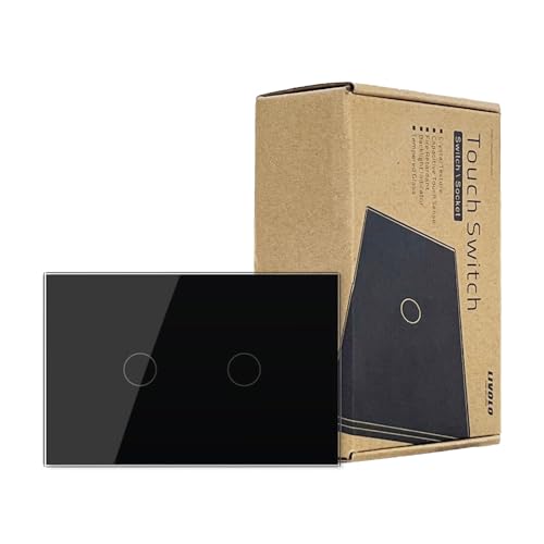 LIVOLO Interruttore Touch Intelligente Doppio (2 Gang) Monopolo, Pannello Vetro Nero 230V - Compatibile con Alexa e Google Home, Richiede Gateway LIVOLO