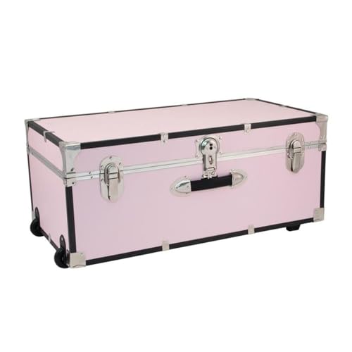 HomeStock Rustic Romance Heavy Duty 30 Under Bed College Storage Trunk with Lock Latch Closure Type 15.75 D x 30 W x 12.25 H Ideal Camp Dorm Room Trunk Footlocker Pink Blush