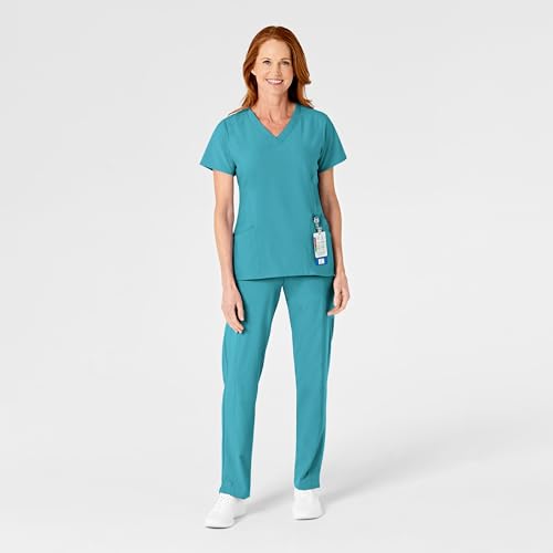 Pantalón azul WonderWink W123 para mujer con parte delantera plana en talla L estándar 3