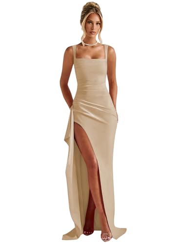 Women's Corset Prom Dresses Mermaid Ruffles Bridesmaid Dress Ruched Long Formal Evening Gowns with Slit