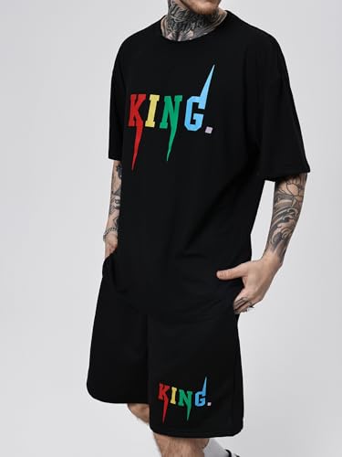 SOLY HUX Men's Letter Graphic Short Sleeve Tee and Drawstring Waist Track Shorts Set Casual 2 Piece Outfit4