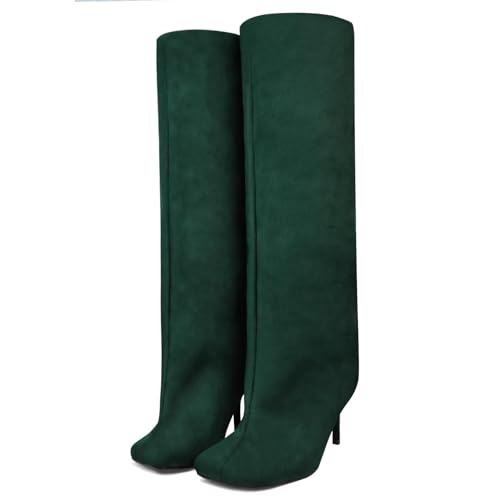 Knee High Boots Wide Calf Women Long Suede Square Toe Bootie Tall Cute Slouchy Fashion Boots Ladies Fall Booties
