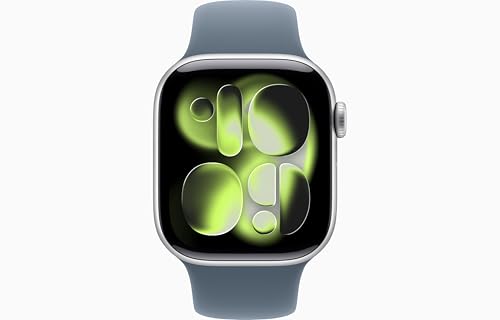 Image of Apple Watch Series 11 [GPS + Cellular, 42mm] Silver Aluminum Case with Anchor Blue Sport Band, M /L (Renewed)