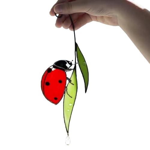 TopHomer Attrape-soleil à suspendre en forme de coccinelle sur une feuille en verre teinté de 22 cm pour salon, chambre à coucher, décoration de clôture...