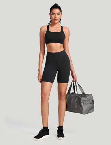 HeyNuts Women's Workout Pro Biker Short, High Waisted Tummy Control Athletic Running Spandex Yoga Shorts 6'' Black M(8/10)
