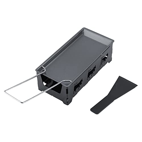Image of Mini Tea Light Raclette Set Foldable Portable Cheese Pan for Indoor Outdoor BBQ Non-Stick Carbon Steel Baking Tray with Spatula 7.28 x 3.62 Inch