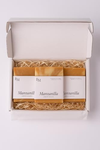 Elisabet Moreno Pack 3 Jabones Sólidos Manzanilla y Cúrcuma 3 x 80 g | Hechos con Aceite de Oliva Virgen Extra | Calmante para Pieles Sensibles, Secas e Irritadas | Jabón Natural Artesanal