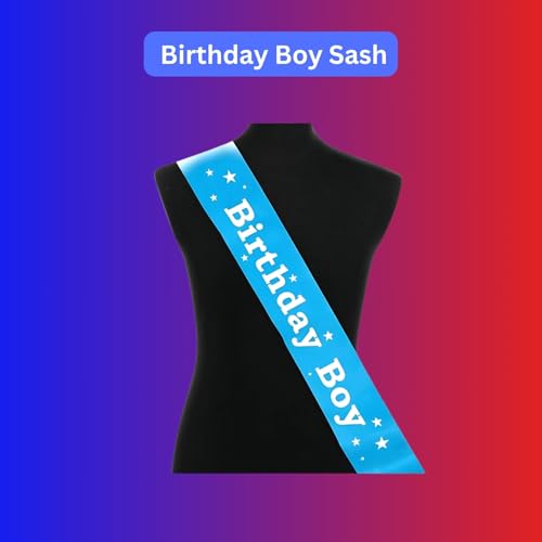 Image of KITTER Blue Birthday Boy Sash Birthday Decoration Set For Boys, With 1 Blue Star Foil Balloon, 2 Golden Foil Curtains, 20 Balloons (Blue & White), 1 Happy Birthday Banner, 1 Balloon Arch, Party Decor