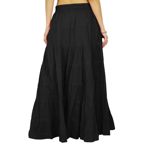 Women's 100% Cotton Skirts Tiered A Line Long Skirts Maxi Elastic High Waist Summer Trendy Flowy Boho Drawstring Skirt4