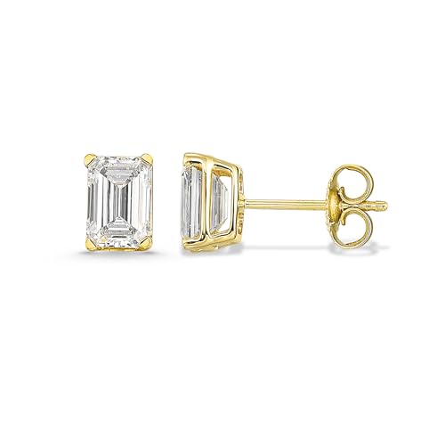 Carbon Atelier IGI Certified 3 Carat Emerald Cut Lab Grown Diamond Stud Earrings for Women in 14K Yellow Gold (G-H, VS1-VS2, 3.00 cttw) Fancy Shape Push Back Studs by Carbon Atelier - Used condition - US$826.29