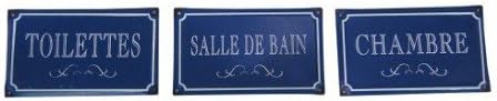 Set of 3 Blue Plaques Toilettes Chambres Salle de Bain [French Language]
