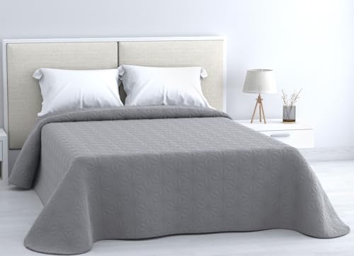 HM'S HOME'SECRET Colcha Bouti Estampada de 100% Microfibra Suave - Variedad de Diseños y Tamaños (Liso Gris, Cama 90cm)