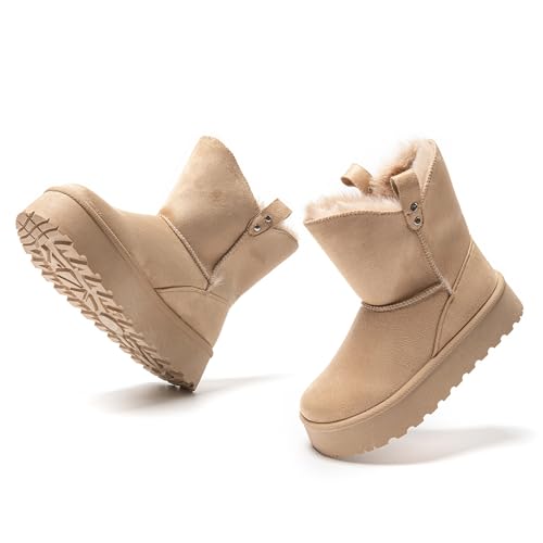 JOMIX Bottes de Neige Femme Hiver - Bottines Fourrées Classiques Confortables Chaudes Douces MD9765 (Beige, 39)