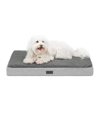 lionto Hundebett orthopädisch, 76x51x8 cm, Robustes Hundekissen mit weichem Plüsch, Bezug abnehmbar & waschbar, wasserabweisend, geeignet für kleine & große Hunde + Katzen, grau