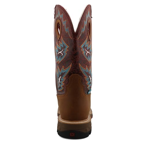 Image of Twisted X Men's 12 inch Western Work Boot, Square Toe Nano Toe with CellStretch, Tan & Burgundy, 9 D