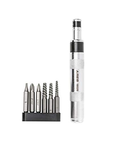 ARES 18026-1/4-Inch Drive Manual Reversible Impact Driver - Includes 6-Piece Flathead, Phillips, and Spiral Screw Extractor Bit Set - Disengage Rusted Fasteners or Frozen Bolts - Compact Design