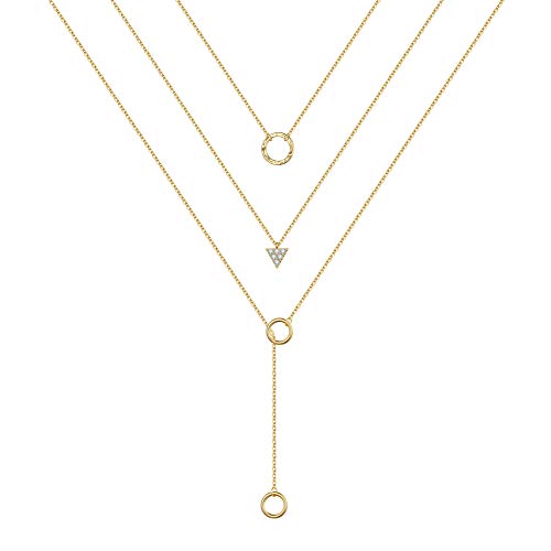 Turandoss Delicate Layered Necklaces for Women - 14K Gold Plated Dainty Minimal Necklaces CZ Circle Layering Circle Lariat Necklaces for Women Jewelry
