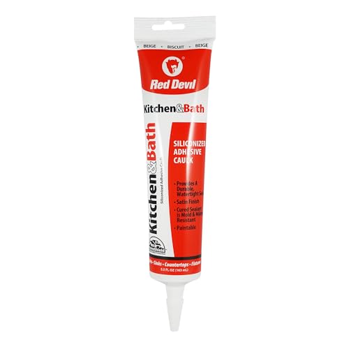 Red Devil 040520 Duraguard Kitchen &amp; Bath Siliconized Acrylic Caulk, 5.5 oz. Squeeze Tube, Biscuit, 12 Pack, Made in USA